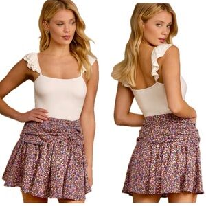 Lulu’s Navy Blue Floral Print Ruched Mini Skirt Size Small